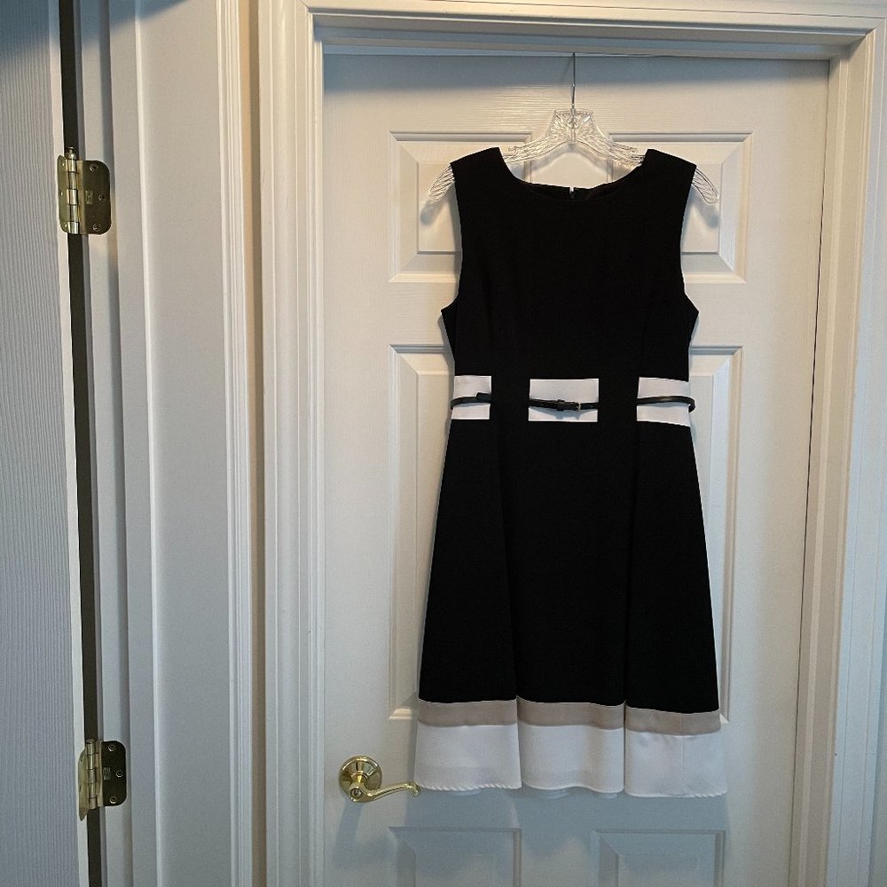 Calvin Klein Black and White Sleeveless Fit-and-Flare Dress